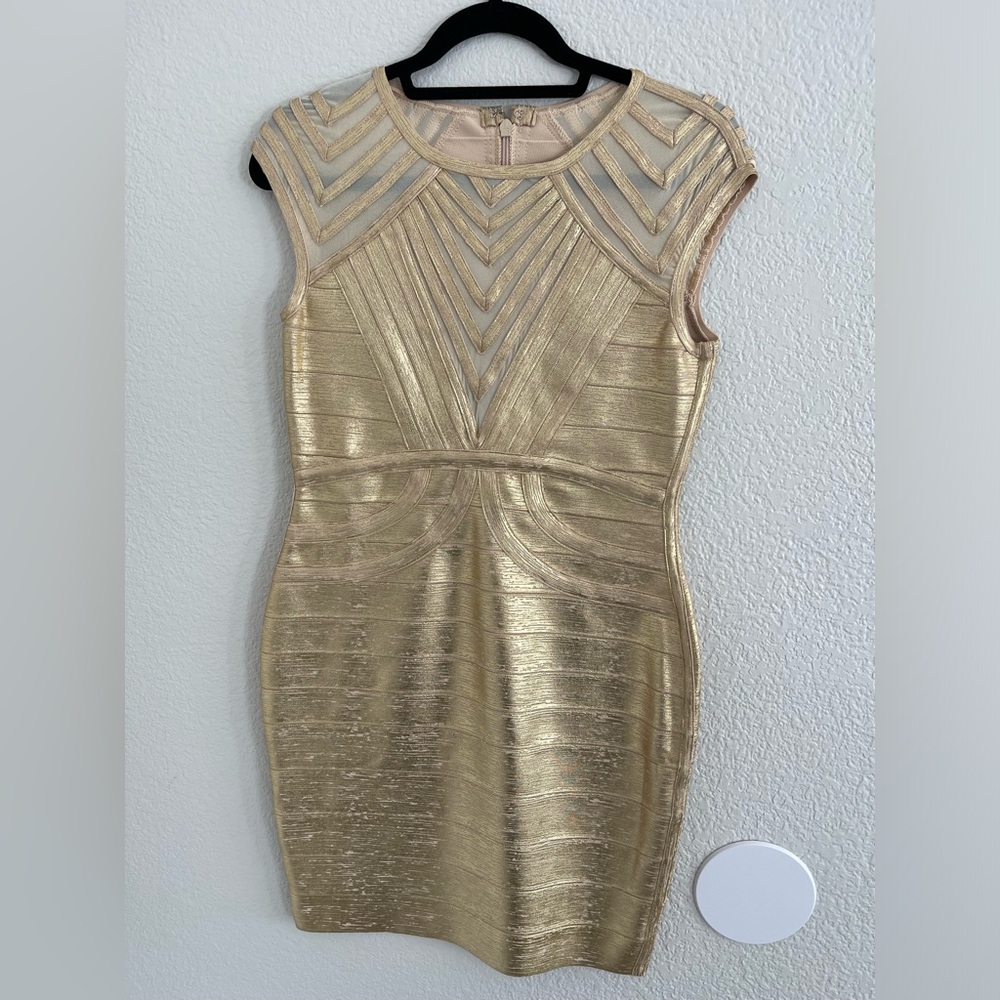 Gold Bodycon cap sleeve Dress